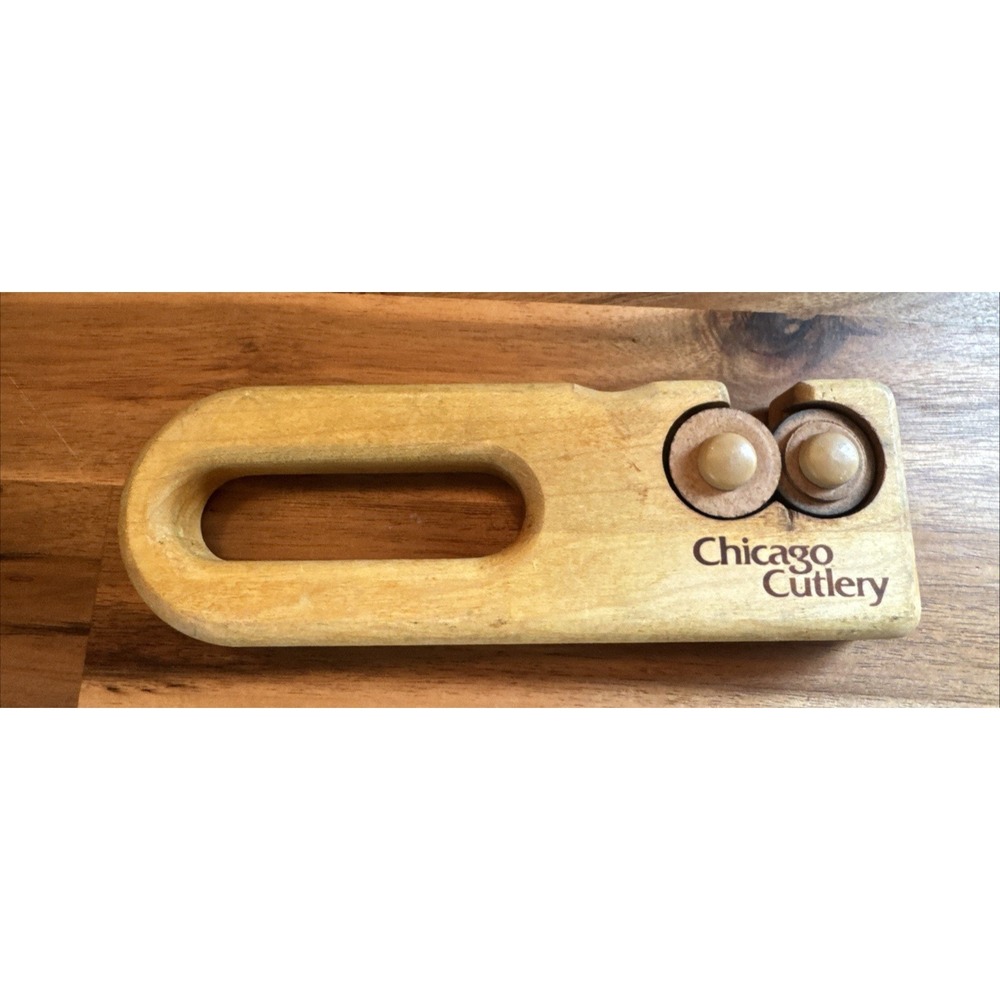 VTG Chicago Cutlery‎ Wooden Knife Sharpener Ceramic Wheel Kitchen Tool
